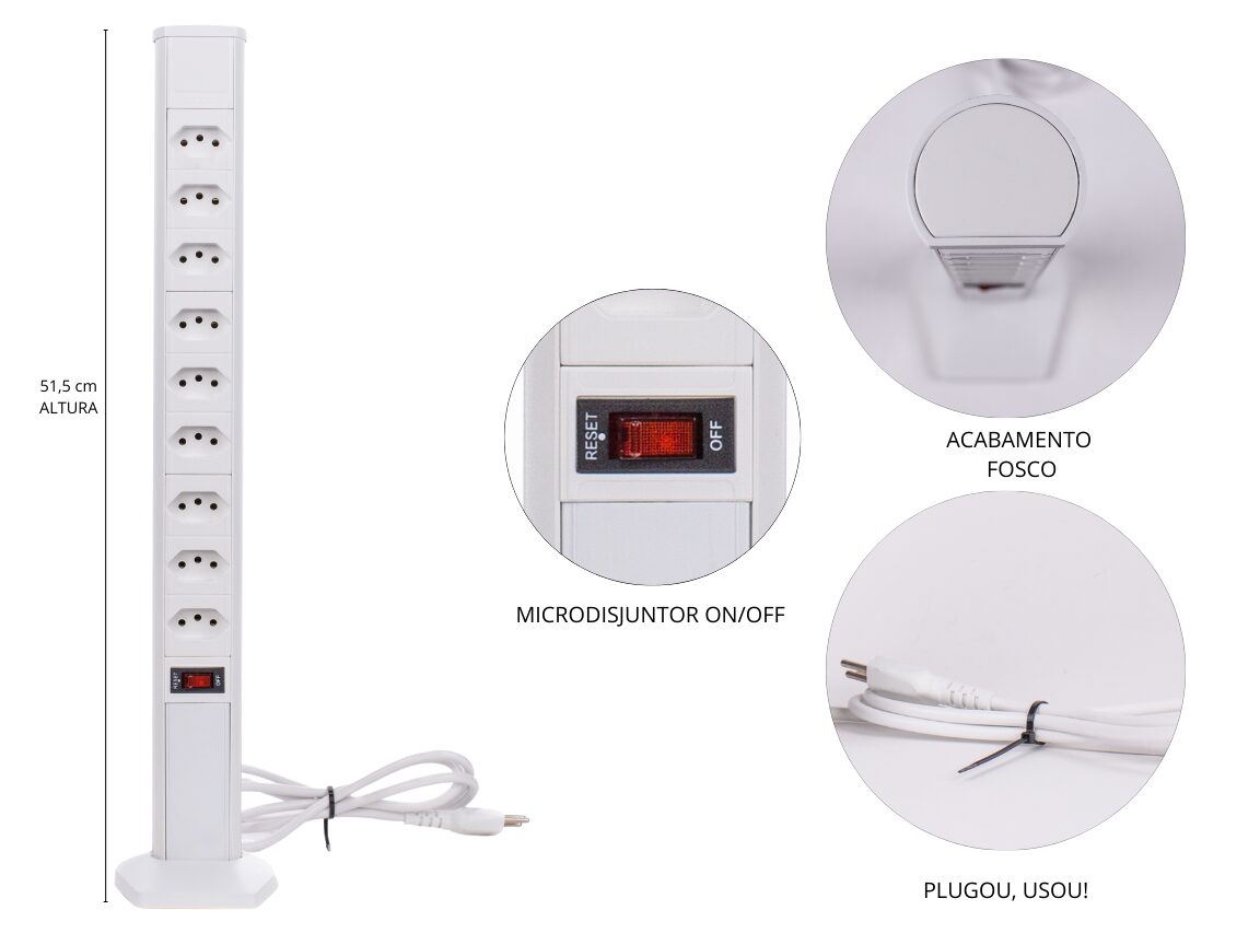 Torre de Tomada Plus de 9 tomadas Branca da QTMOV Prime