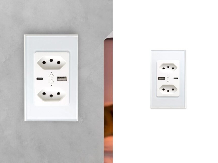 Espelho com 2 tomadas e 2 USBs (com Wi-Fi)