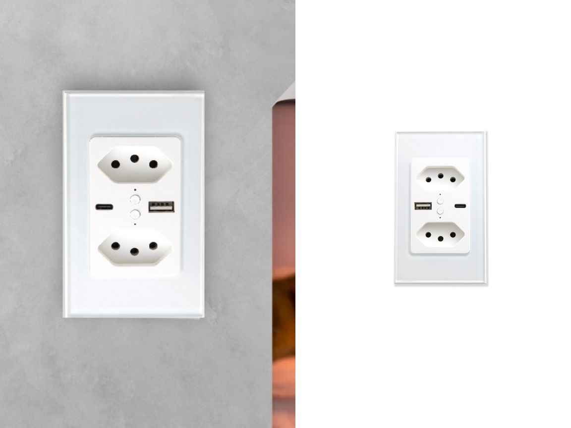 Espelho com 2 tomadas e 2 USBs (com Wi-Fi)