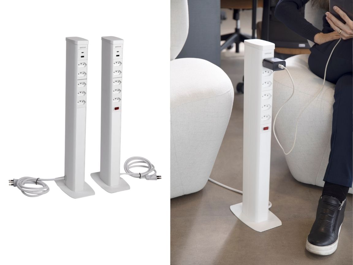 Coluna de tomada de mesa com 10 tomadas e 4 usbs 20w branca da QTMOV Prime