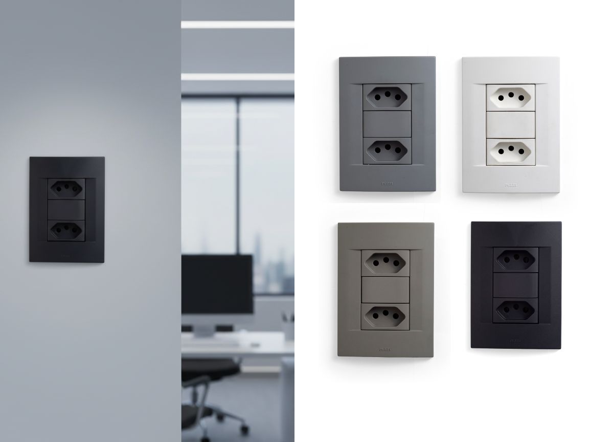 Espelho 4x2 com 2 tomada (10A ou 20A) + 1 bloco cego