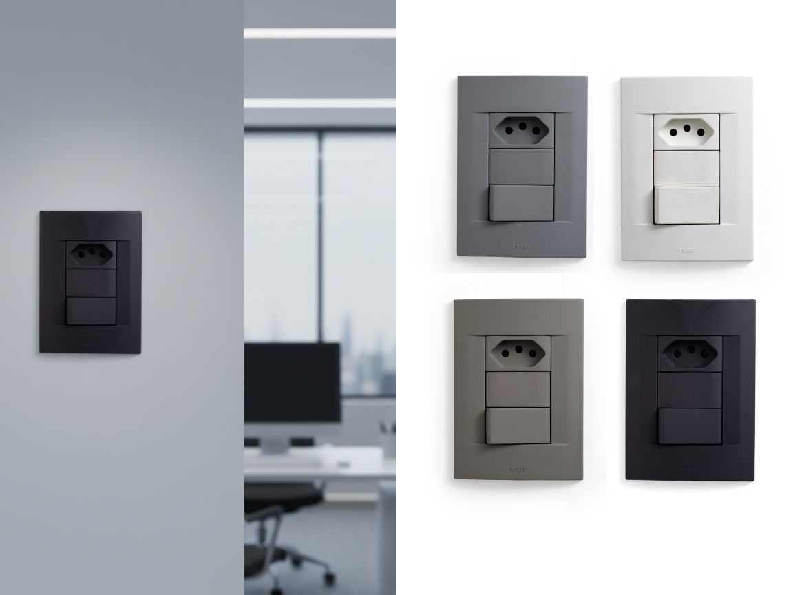 Espelho 4x2 com 1 interruptor + 1 tomada + 1 bloco cego da QTMOV Prime capa