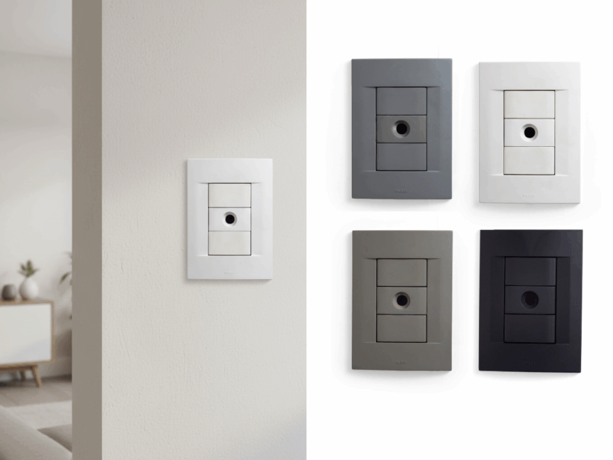 Espelho 4x2 com 1 bloco coaxial + 2 blocos cegos capa da QTMOV Prime