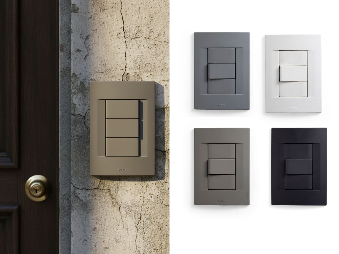 Espelho 4x2 com 1 interruptor campainha + 2 blocos cego aplicado na fachada de uma casa